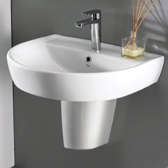 Round White Ceramic Semi-Pedestal Sink CeraStyle 007800U-S-PED
